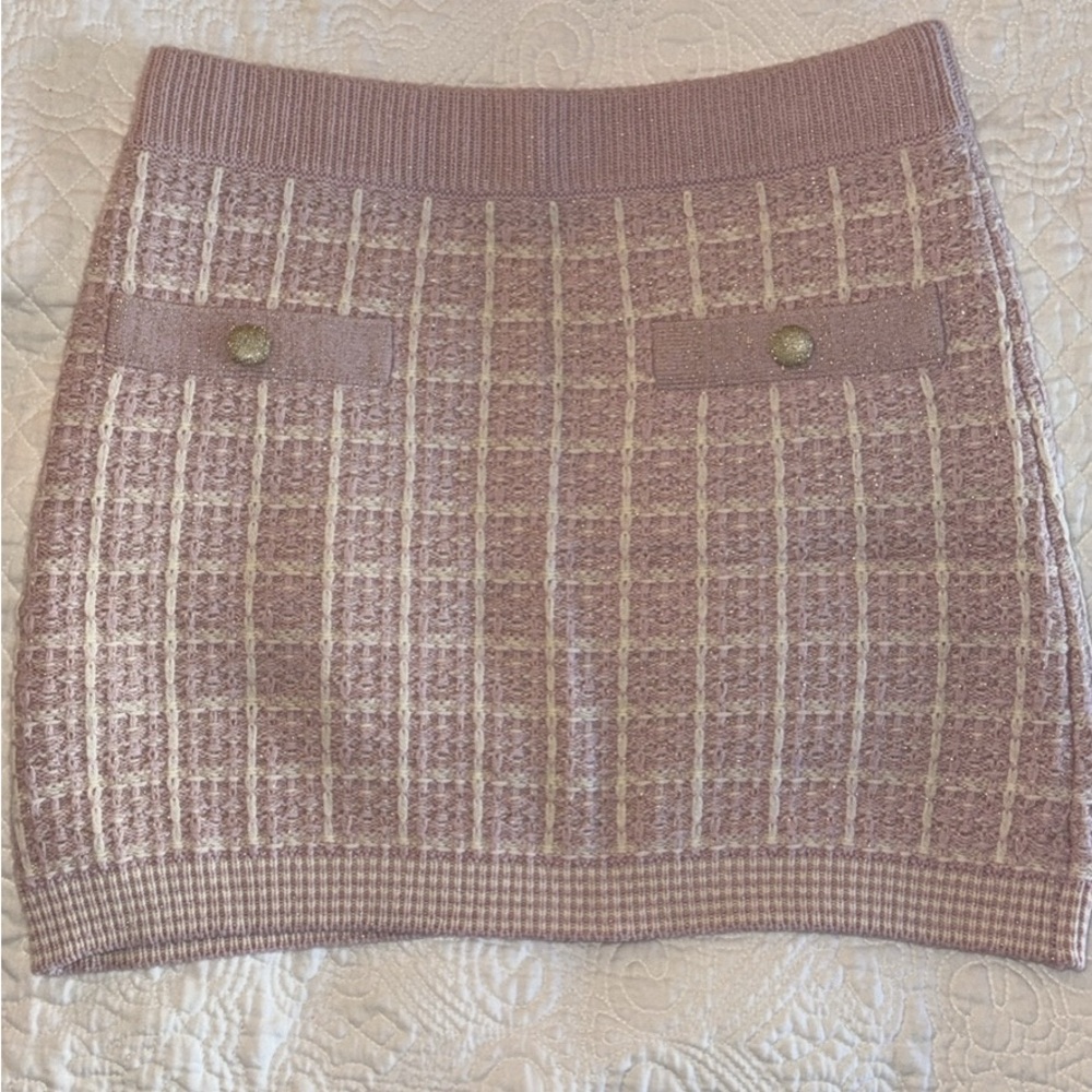 Love Shack Fancy Knit Wool Skirt in Pink and Cream